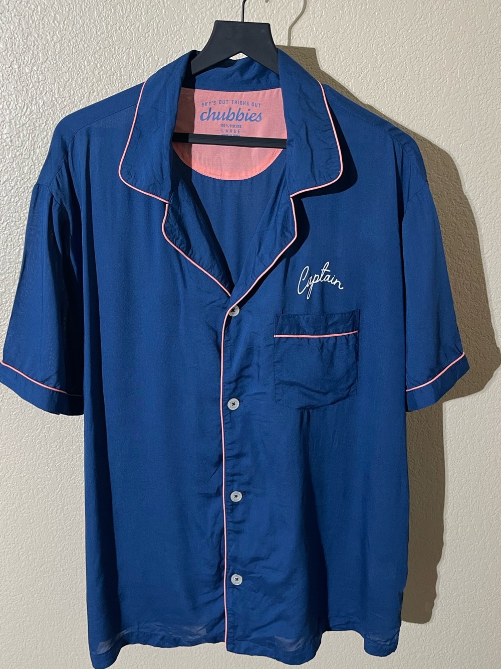 chubbies Navy Button-Up Pajama Shirt with Pink Piping